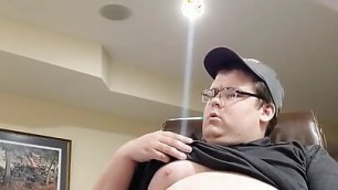 Fat delivery boy plays with himself after work