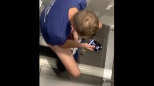 Another Blonde Twink Caught Jerking off in the Mens Room Toilet