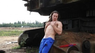Outdoor Gay Strip for Muscled Long Hair Men Lovers