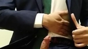 Asian Blue suit green tie with cum