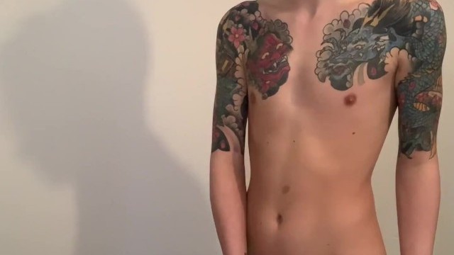 Naughty Inked Amateur Jerks Off and Cumsgay