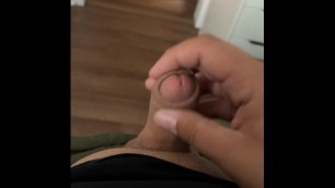 Chub Jerks Cock on Edge of Bed and Cums on Bellygay
