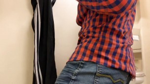 A gay man has an orgasm in the locker room of a train toilet