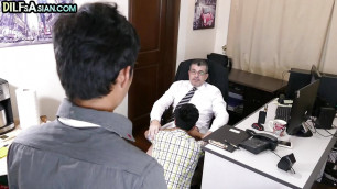 Asia 3some twinks barebacked by gaydaddy in his office